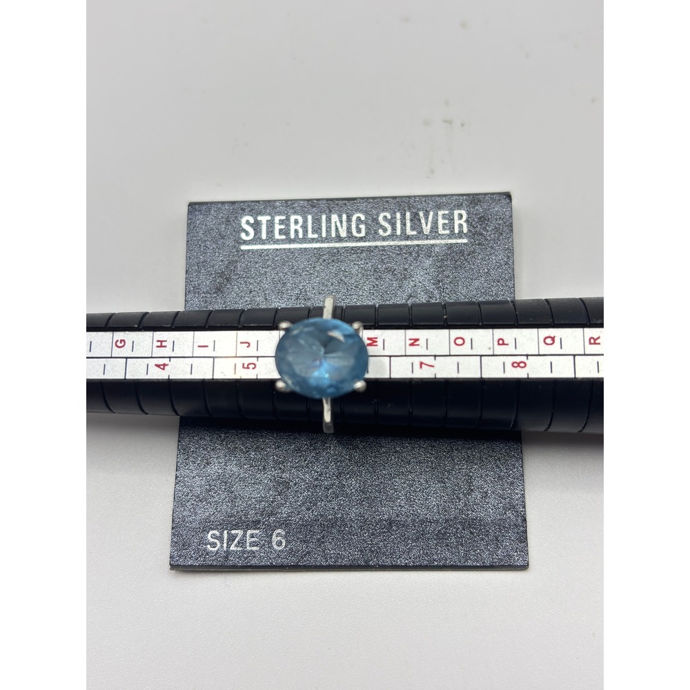 Sterling Silver Solitaire Ring Womens Size 6 Blue Oval Gemstone 925 Stamped